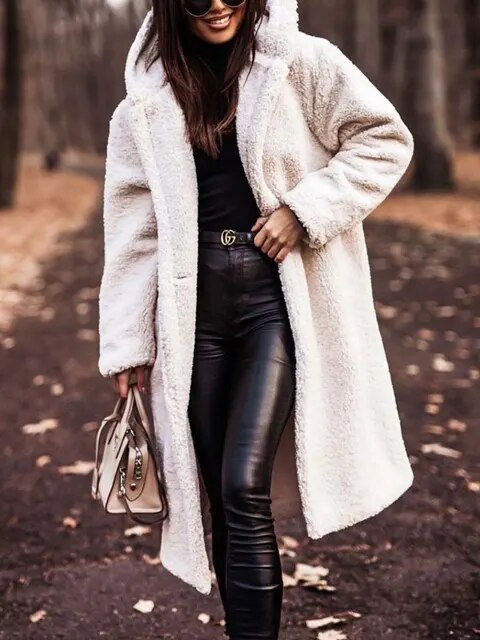 Maeve | Women's Teddy Coat Cream Long Textured Sherpa