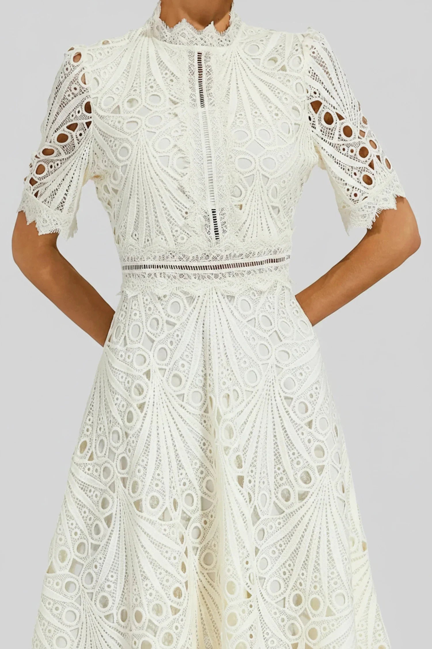 Mia | Women's Lace Midi Dress Puff Sleeve Pink