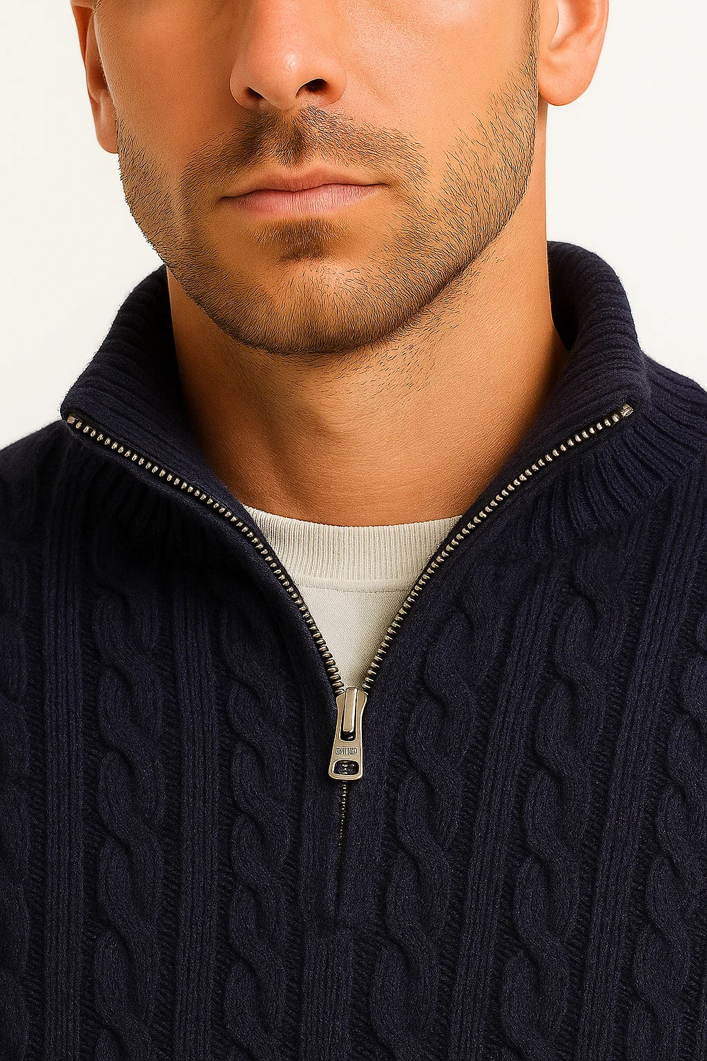 Axel | Men's Cable Knit Zip Neck Sweater Navy