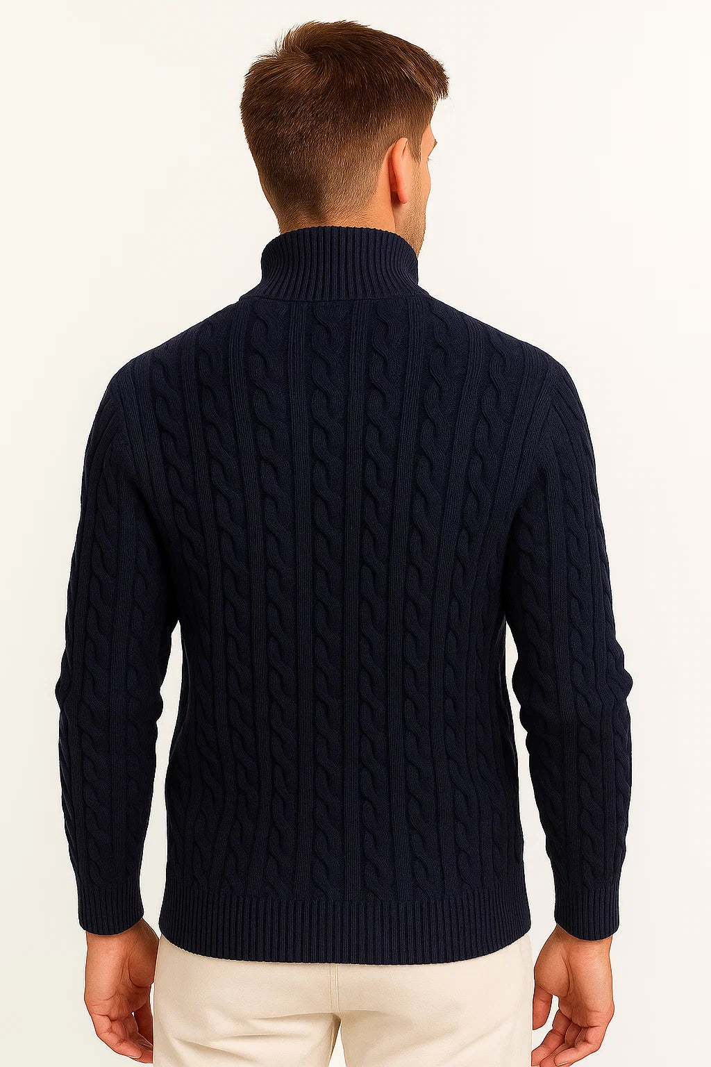 Axel | Men's Cable Knit Zip Neck Sweater Navy
