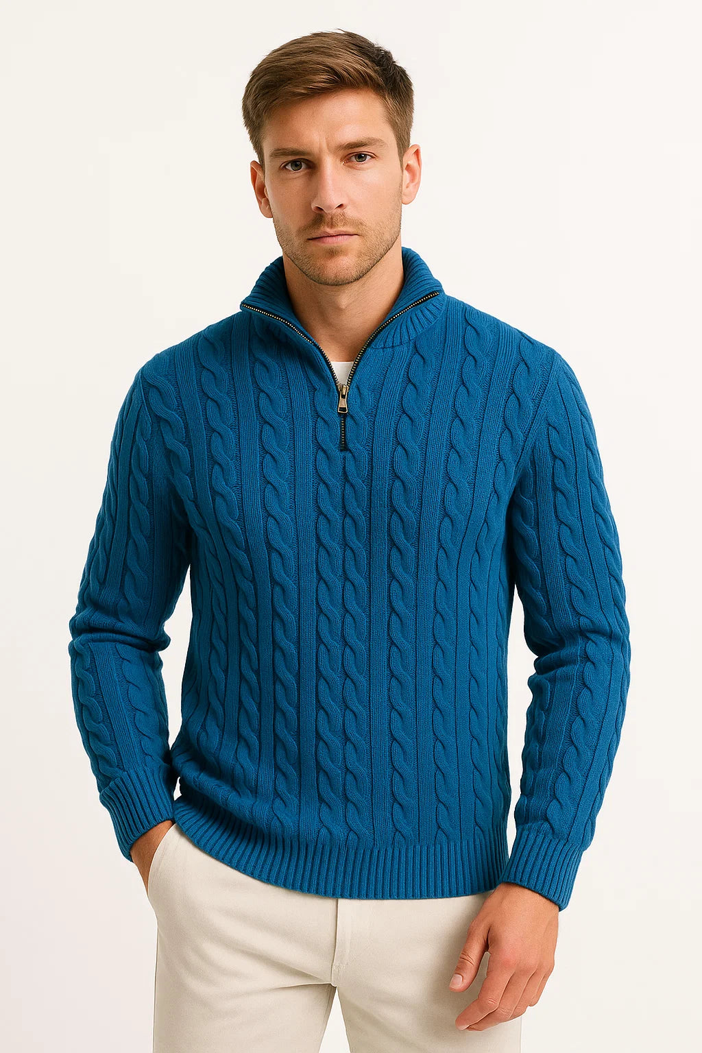 Axel | Men's Cable Knit Zip Neck Sweater Navy