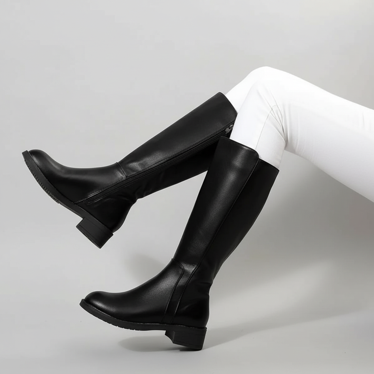 Nola | Women's Black Knee High Boots Chunky Heel