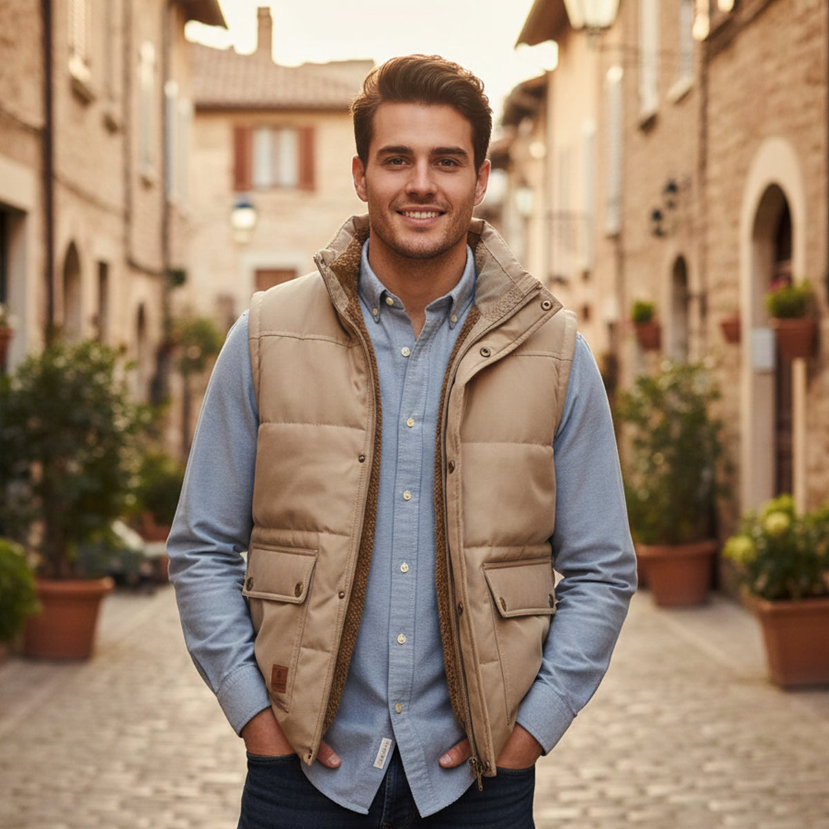 Rowan | Men's Puffer Vest Navy Down Filled Quilted Utility Pockets