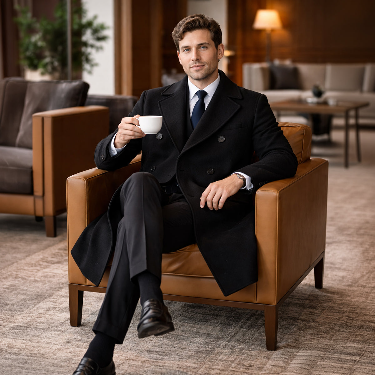 Beau | Men's Double Breasted Overcoat Camel