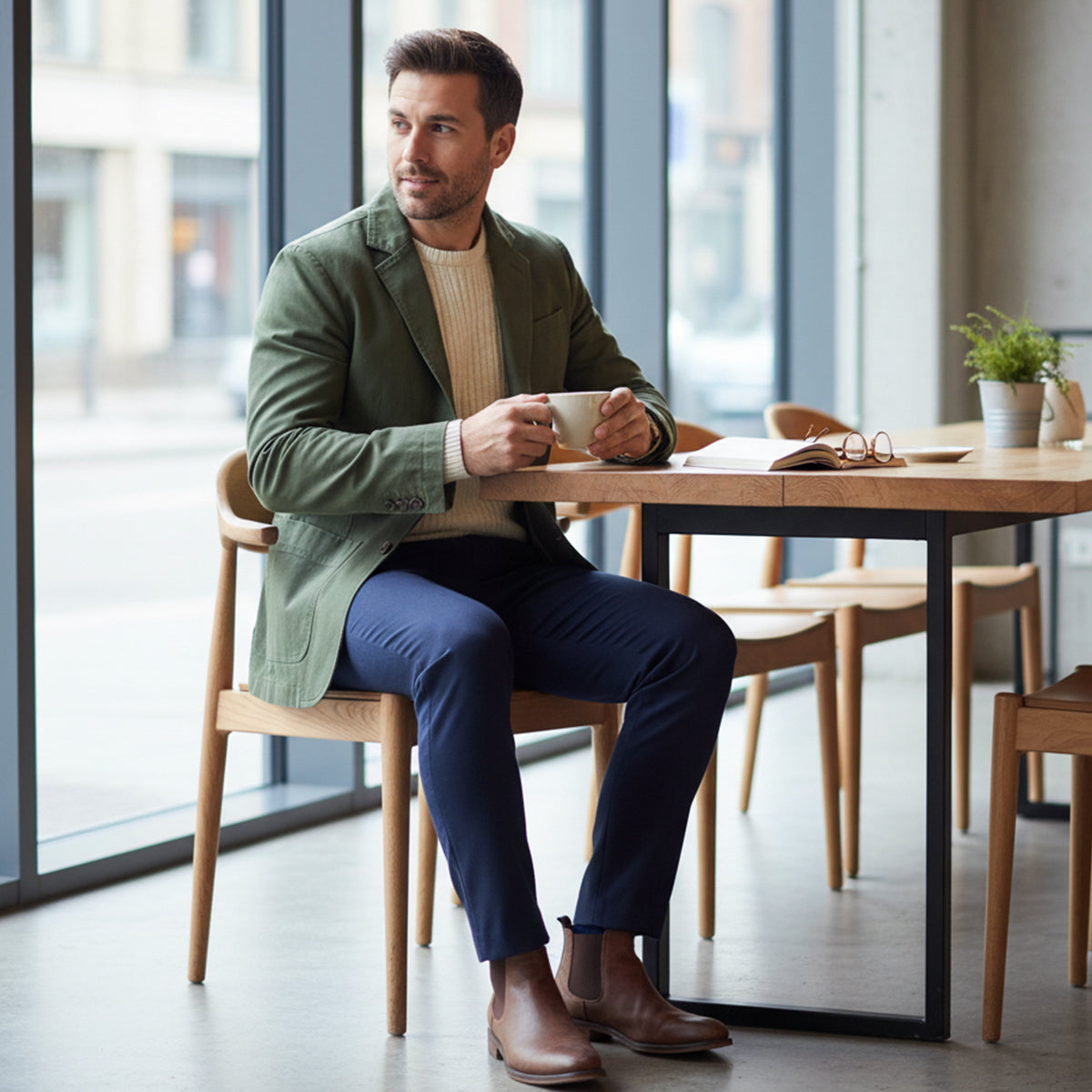 Wade | Men's Casual Khaki Cotton Blazer Windbreaker With Pockets