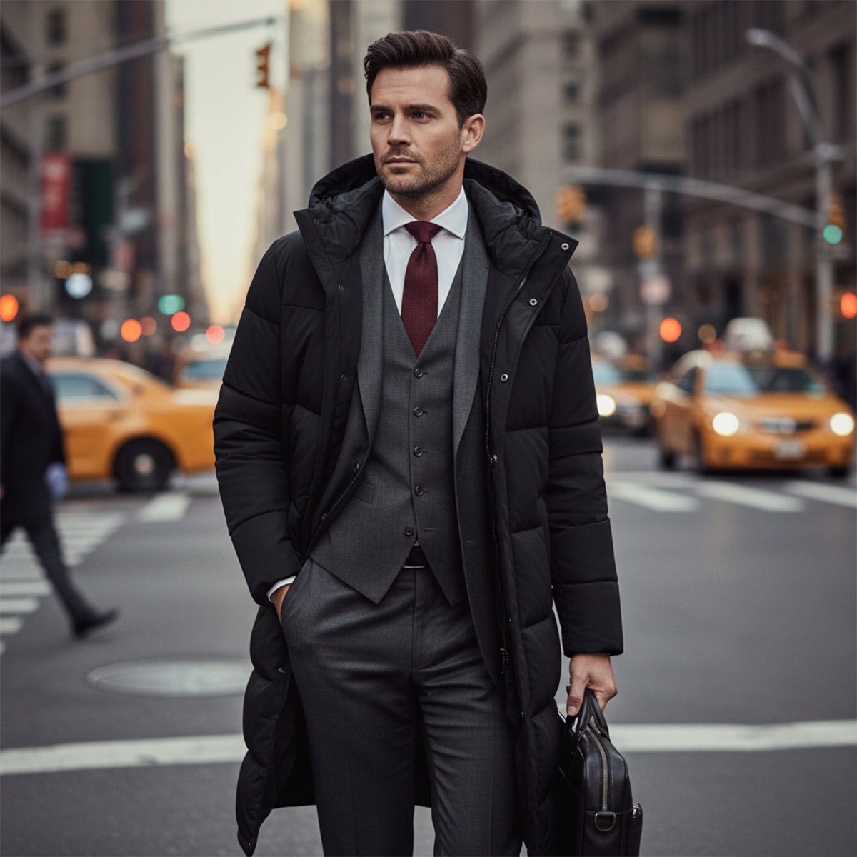 Lars | Men's Puffer Coat Black Hooded Winter Long