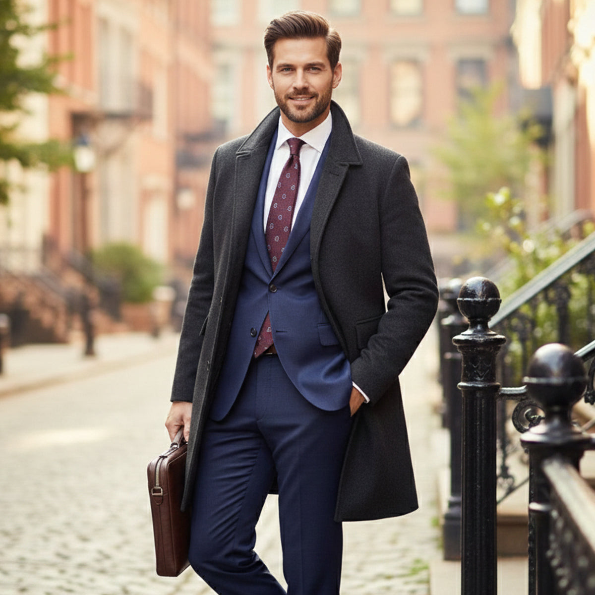 Voss | Men's Wool Blend Overcoat Gray Button Front