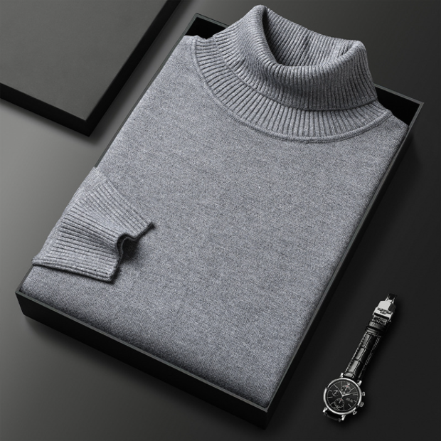 Axel | Men's Turtleneck Sweater Light Blue Ribbed Knit