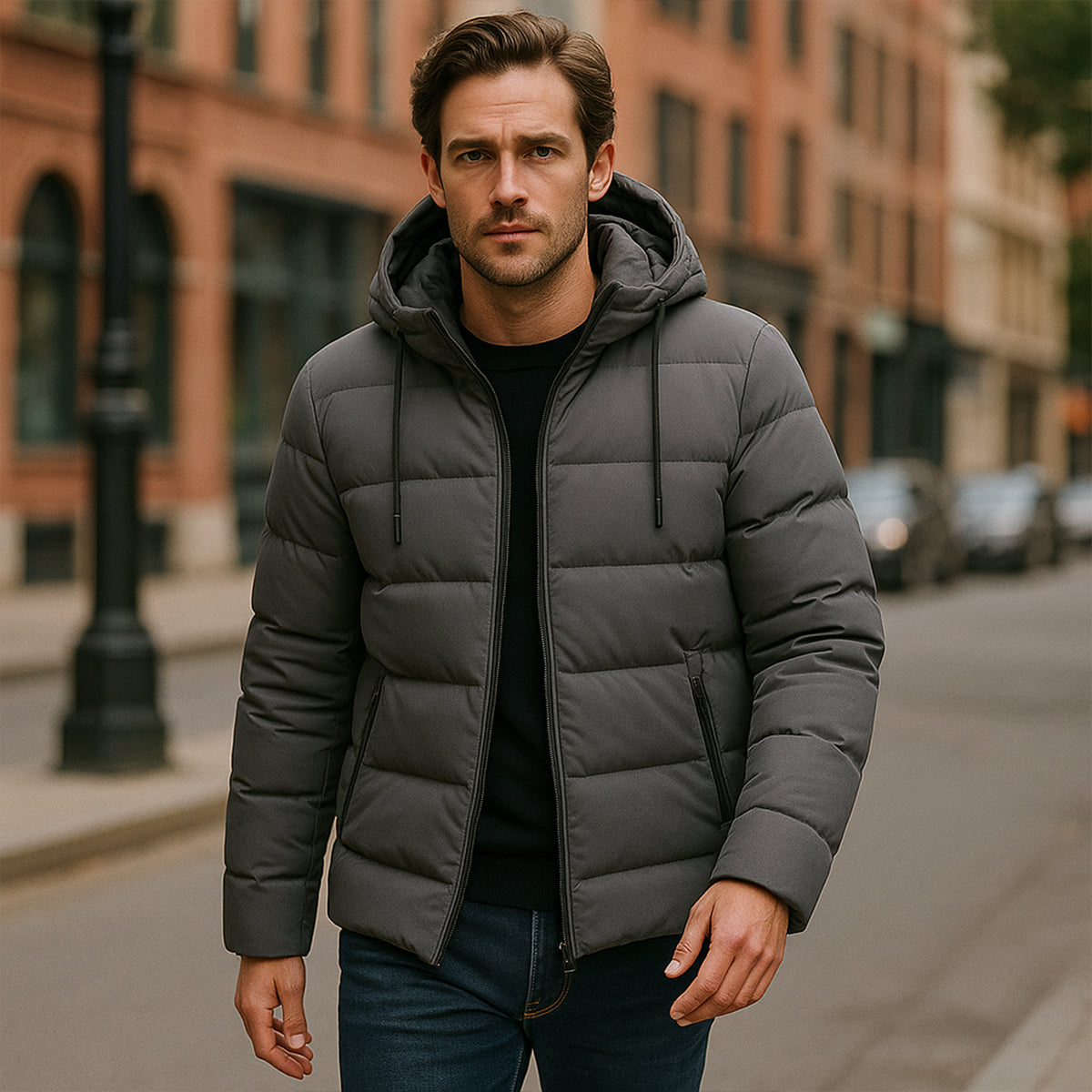 Bram | Men's Puffer Jacket Navy Hooded Quilted Winter Coat