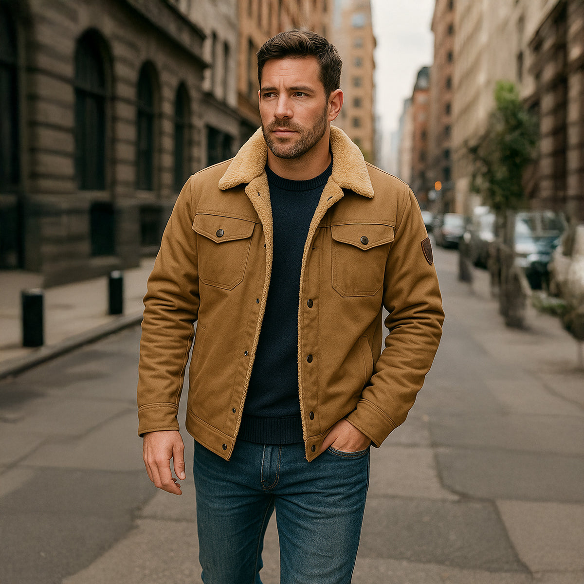 Callum | Men's Sherpa Lined Utility Jacket Tan