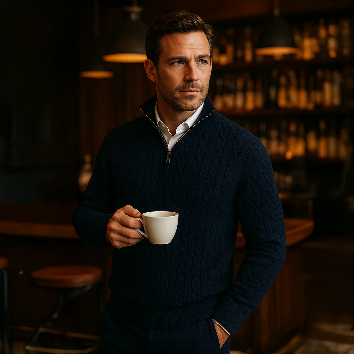 Voss | Men's Cable Knit Quarter Zip Sweater Navy