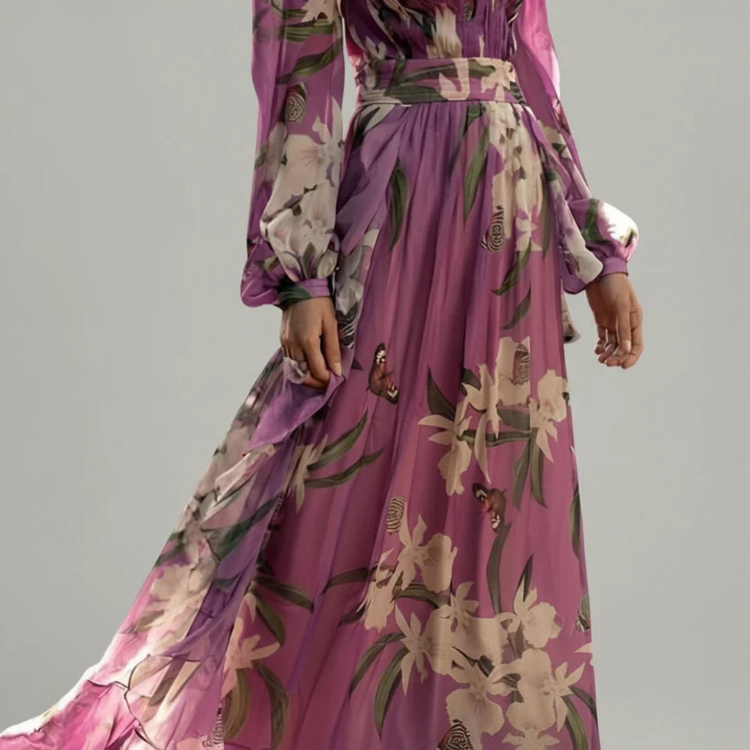 Isla | Women's Long Sleeve Floral Maxi Dress Purple
