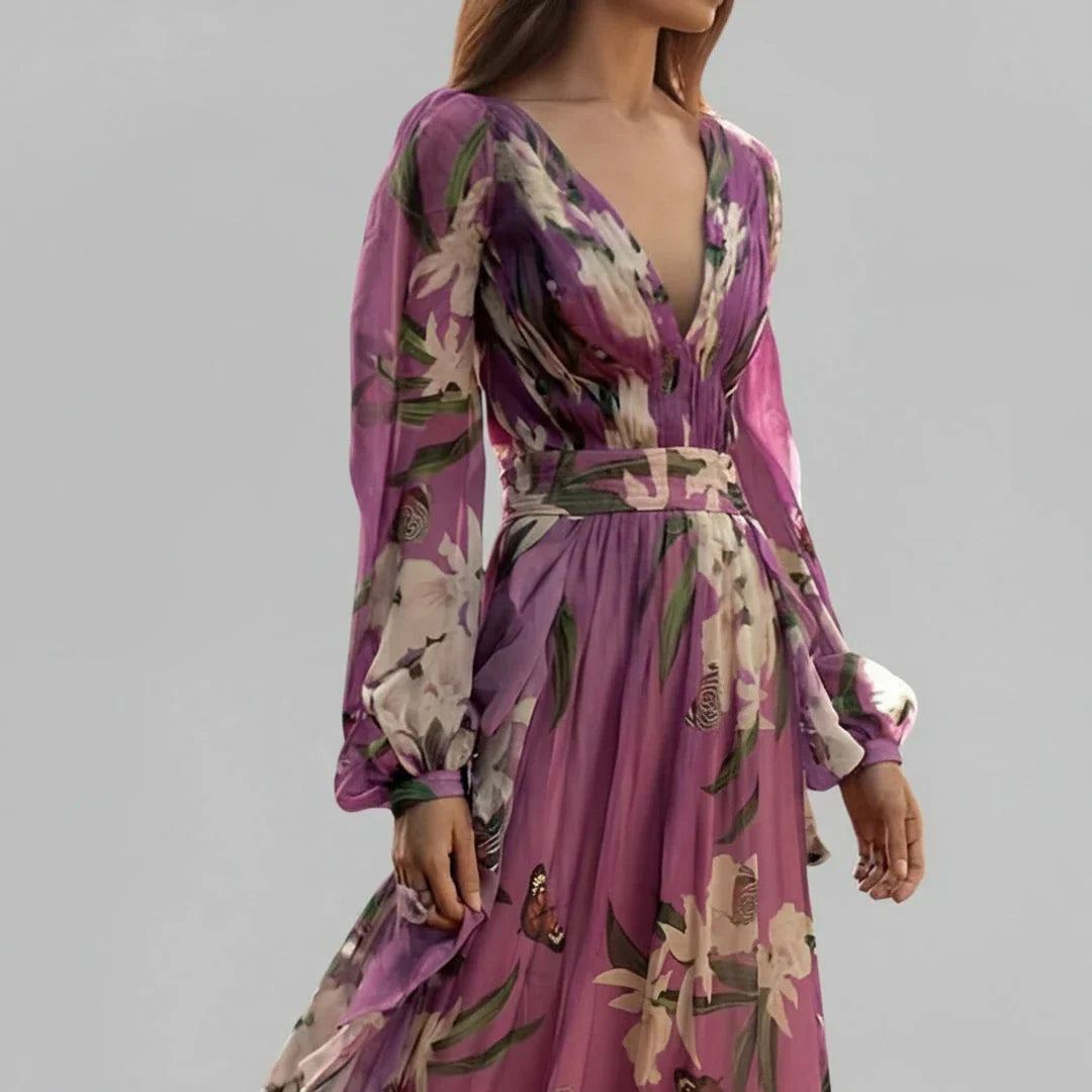 Isla | Women's Long Sleeve Floral Maxi Dress Purple