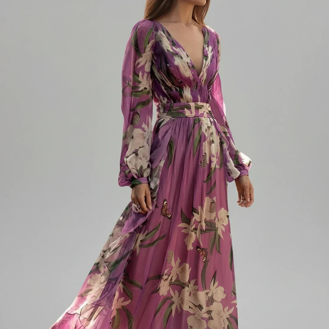 Isla | Women's Long Sleeve Floral Maxi Dress Purple