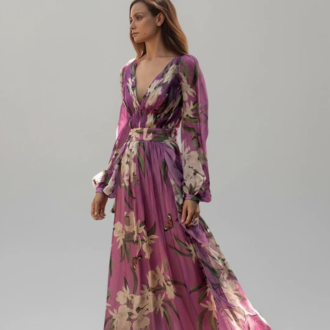 Isla | Women's Long Sleeve Floral Maxi Dress Purple