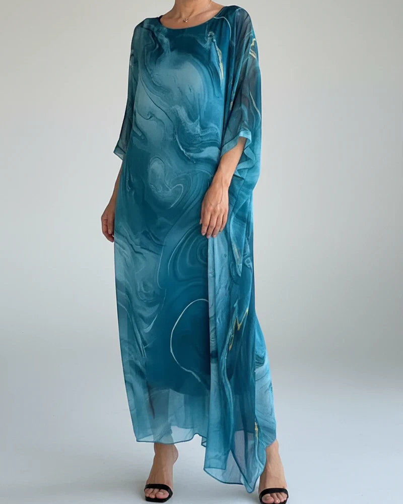 Nina | Women's Chiffon Maxi Dress Light Blue Abstract Print