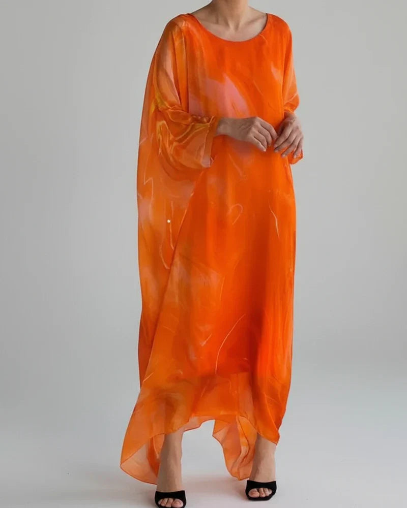 Nina | Women's Chiffon Maxi Dress Light Blue Abstract Print