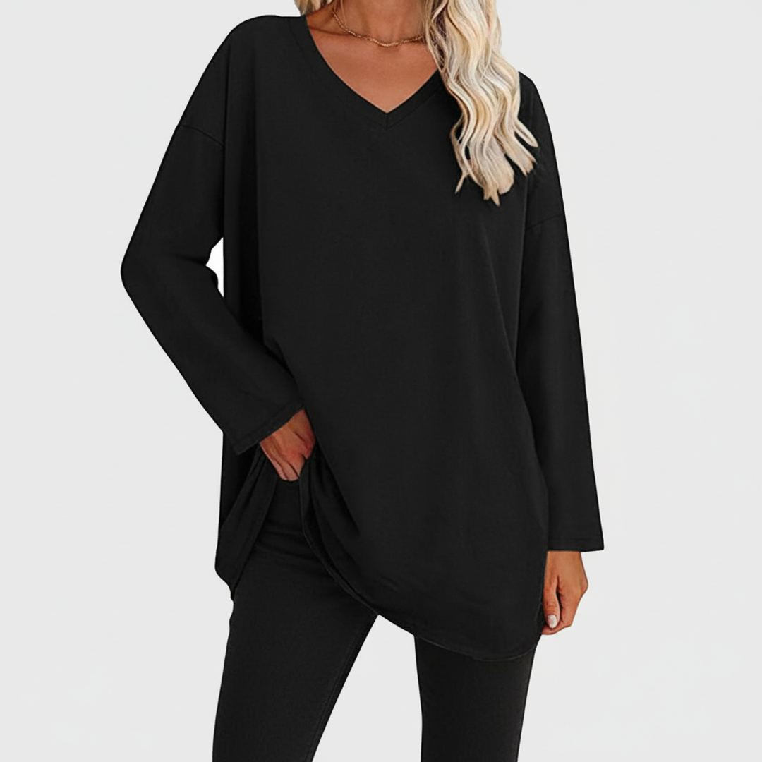 Liv | Women's Long Sleeve Tunic Top Black V Neck