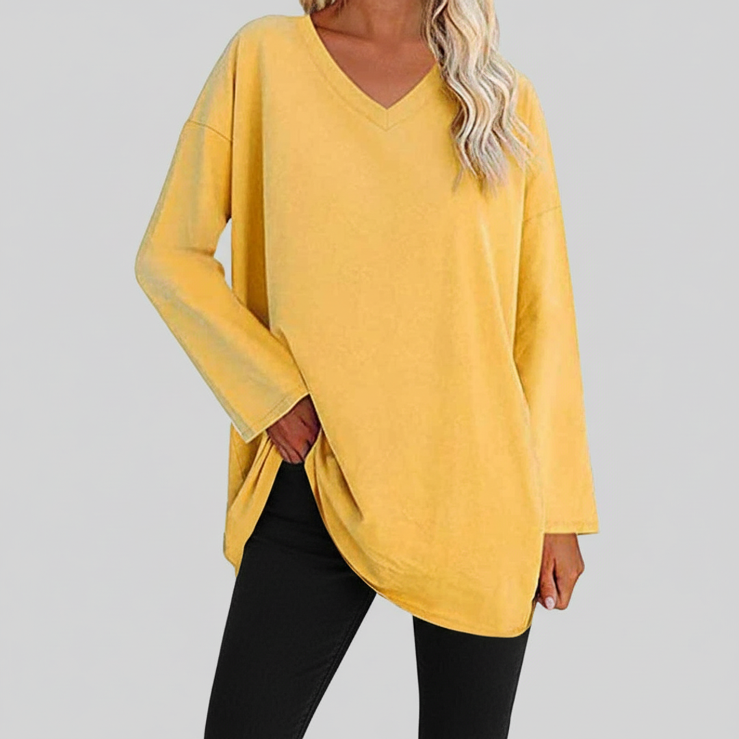 Liv | Women's Long Sleeve Tunic Top Black V Neck
