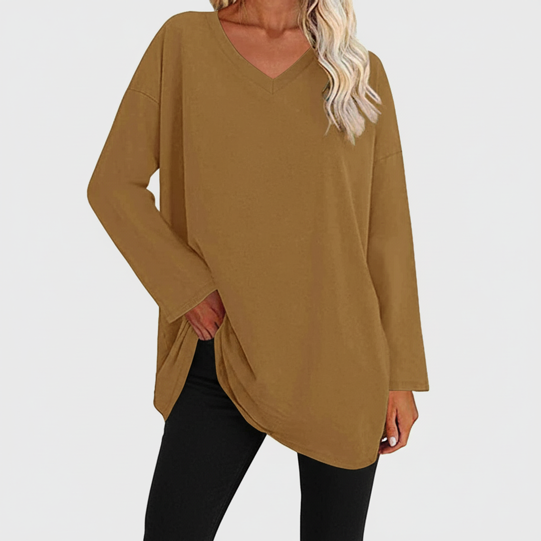 Liv | Women's Long Sleeve Tunic Top Black V Neck