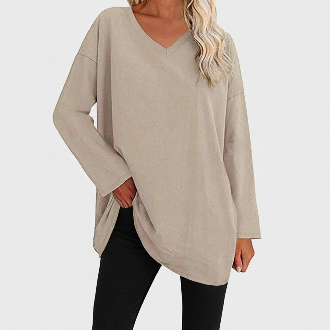 Liv | Women's Long Sleeve Tunic Top Black V Neck