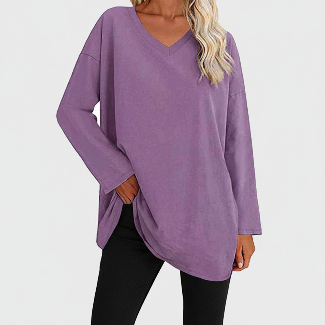 Liv | Women's Long Sleeve Tunic Top Black V Neck