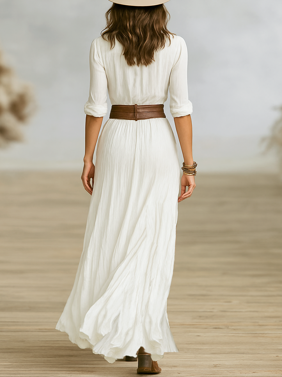 Isla | Women's Wrap Maxi Dress Cream Long Sleeve Button Front