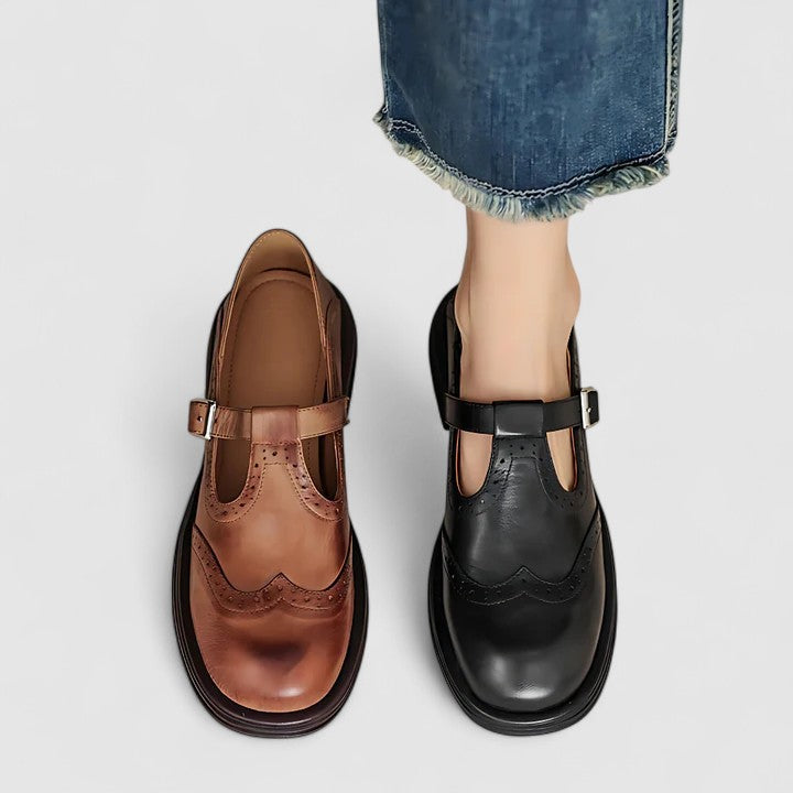 Ayla | Women's Brown Leather Mary Jane Flats Comfort Shoes
