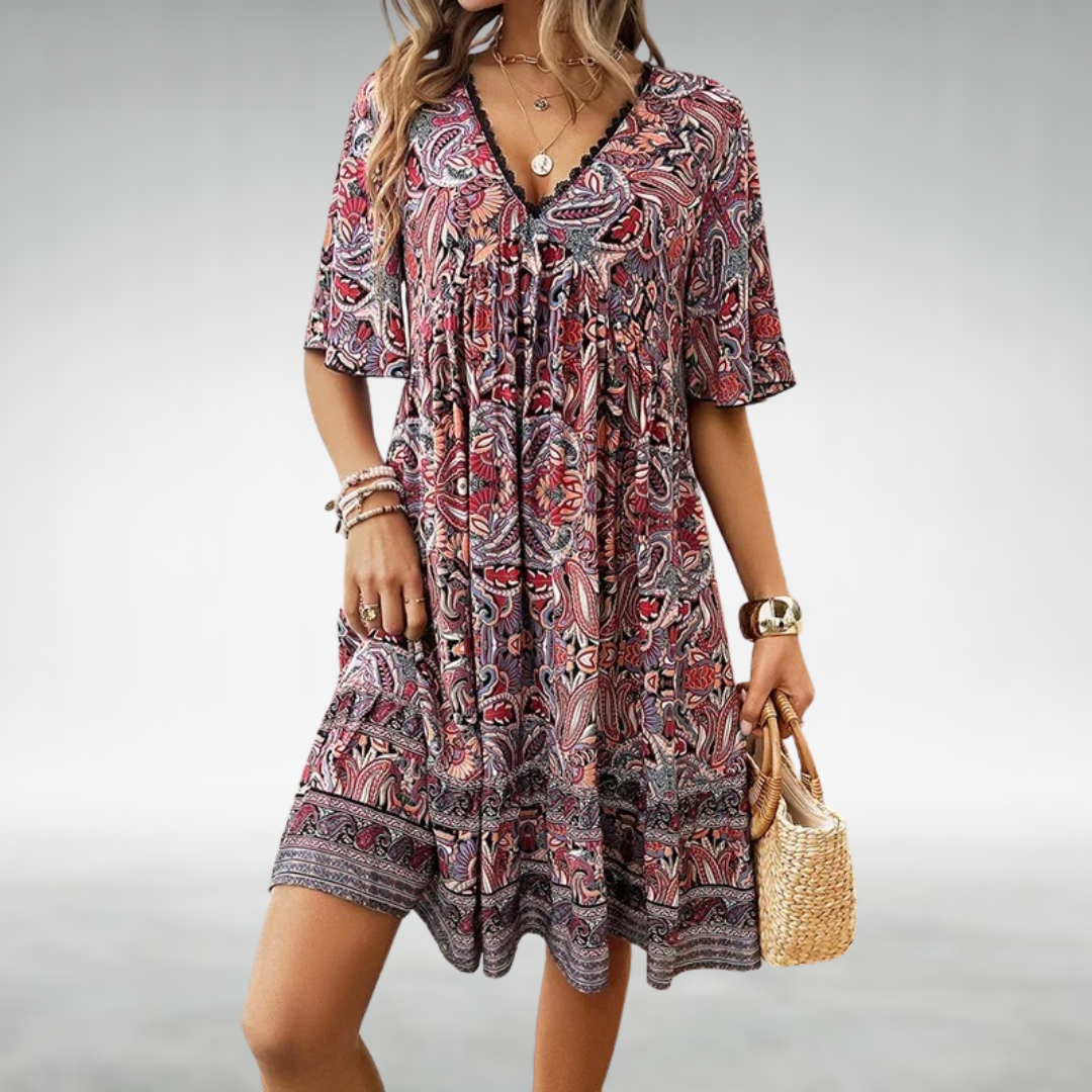 Lola | Women's Boho Floral Midi Dress Green Yellow