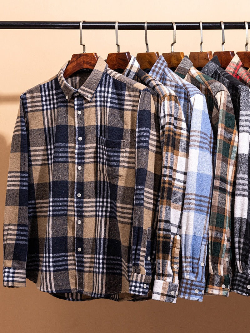 Ash | Men's Plaid Button Up Shirt Navy Cream