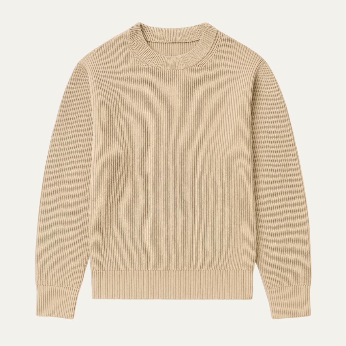 Beau | Men's Crew Neck Sweater Brown Ribbed Knit