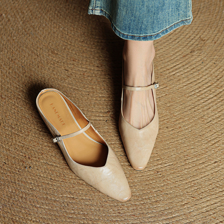 Demi | Women's Leather Mule Cream Ankle Strap