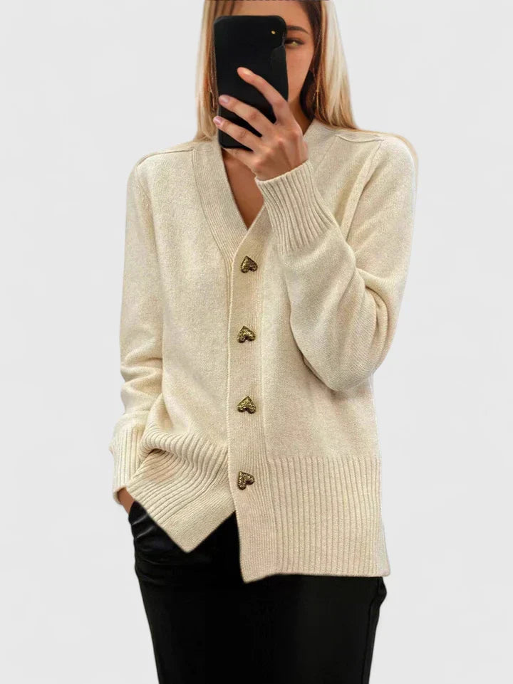 Nola | Women's Knit Cardigan Pink Heart Button Front