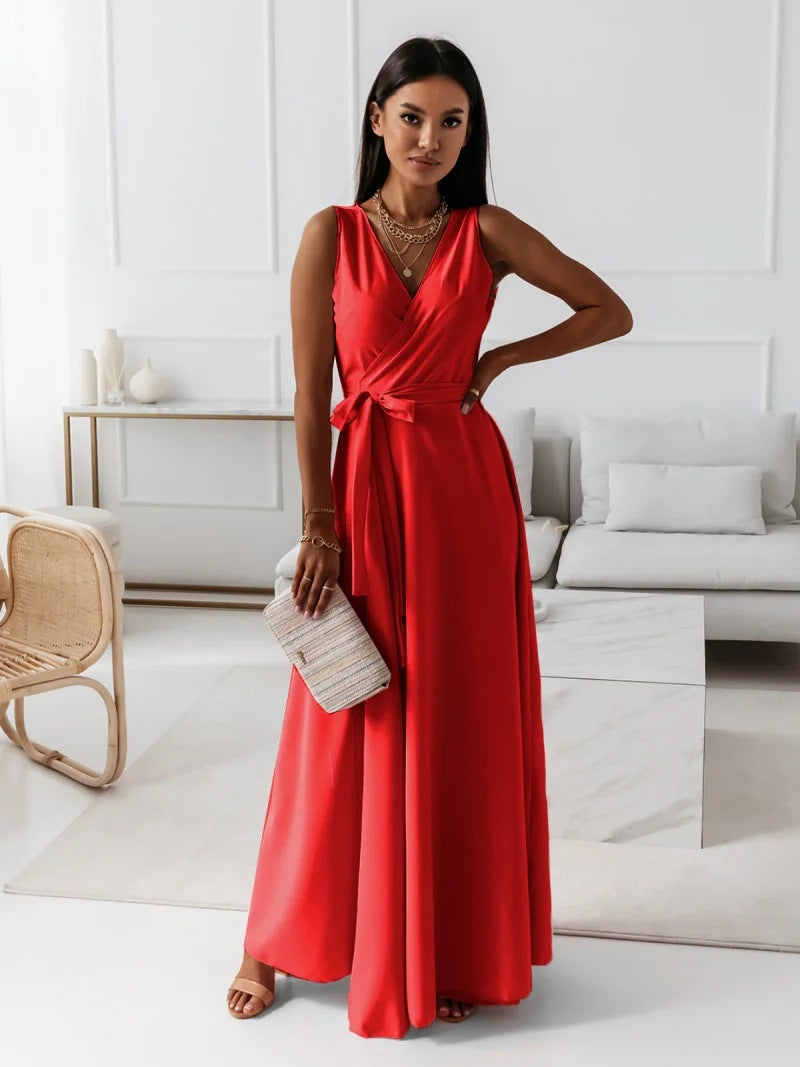 Ada | Women's Wrap Maxi Dress Pink V Neck Sleeveless