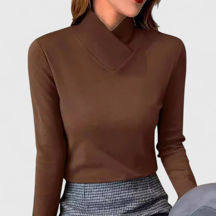 Luisa | Women's Mock Neck Long Sleeve Top Cream