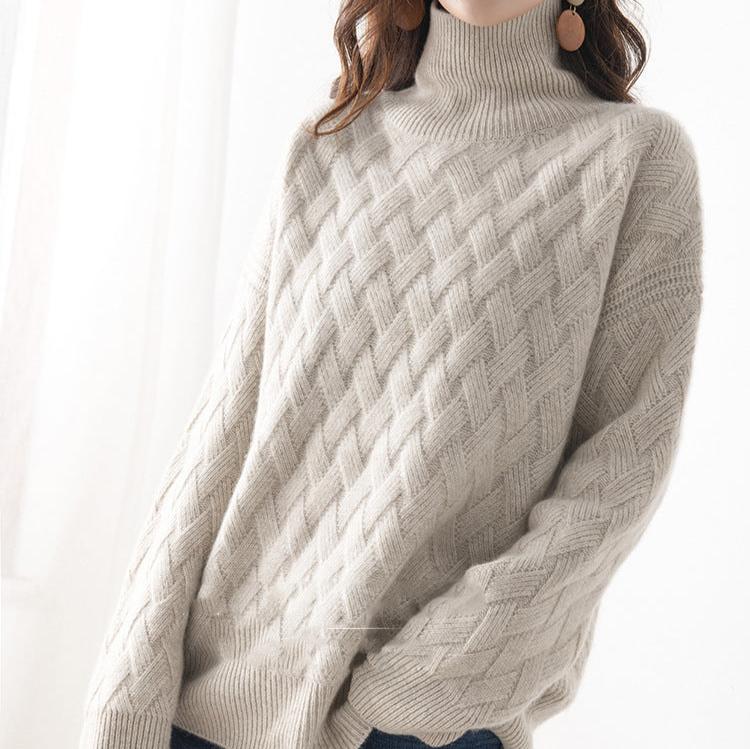 Camille | Women's Turtleneck Cable Knit Sweater Cream