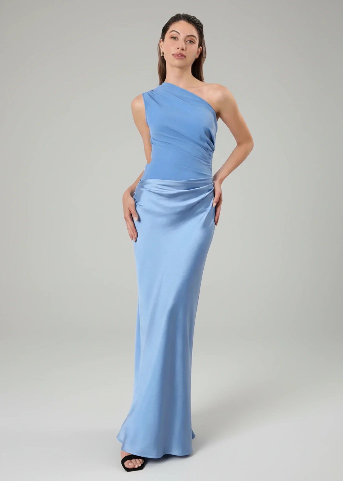 Lola | Women's One Shoulder Satin Maxi Dress Brown