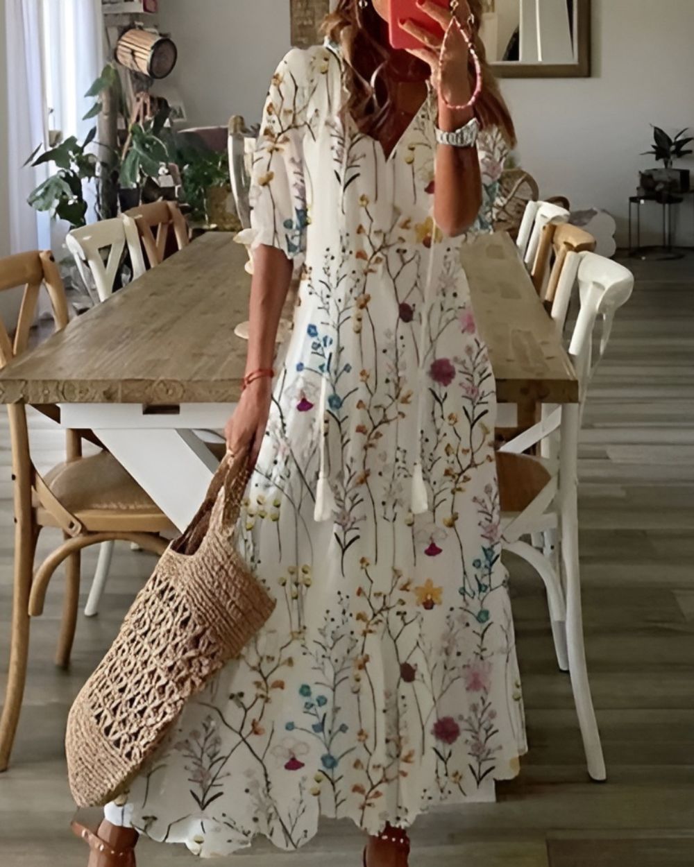 Nina | Women's Boho Ikat Maxi Dress Blue White