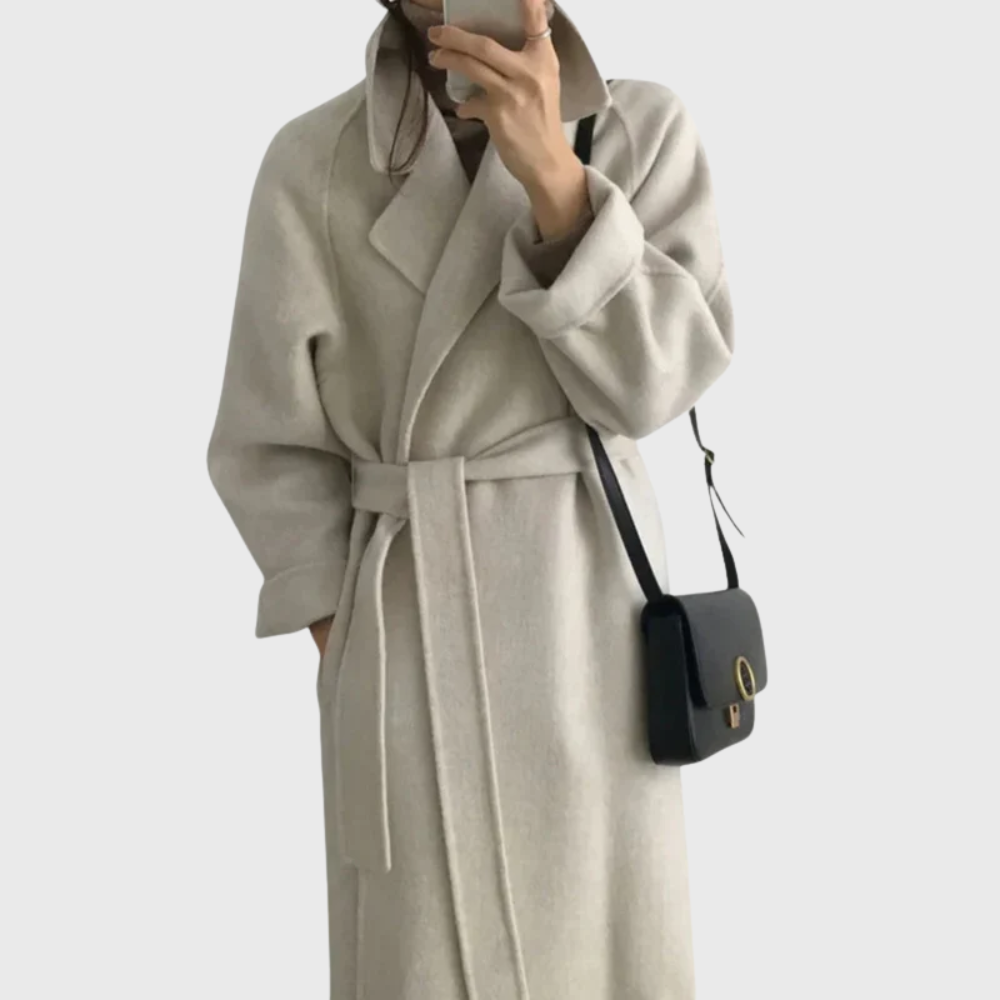 Lena | Women's Wool Coat Brown Belted Long Sleeve