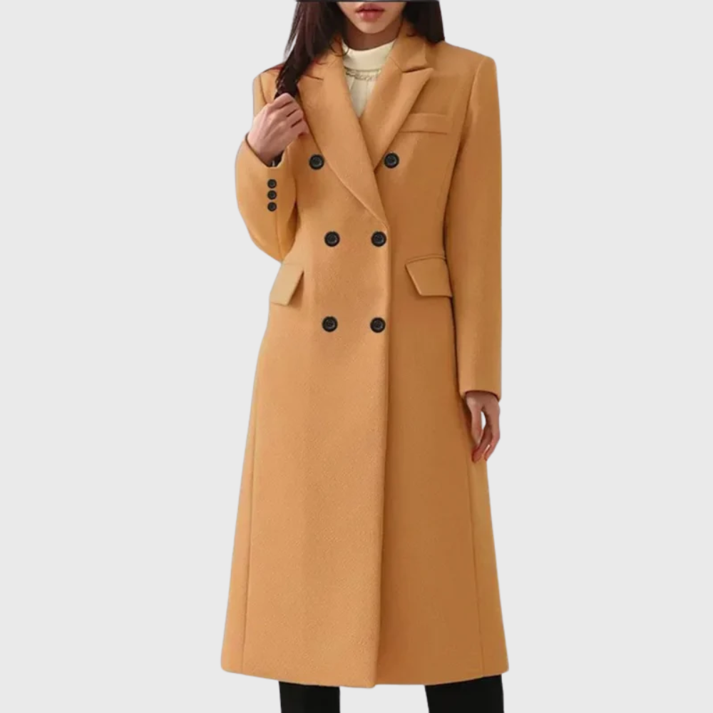 Ines | Women's Double Breasted Wool Coat Camel Long