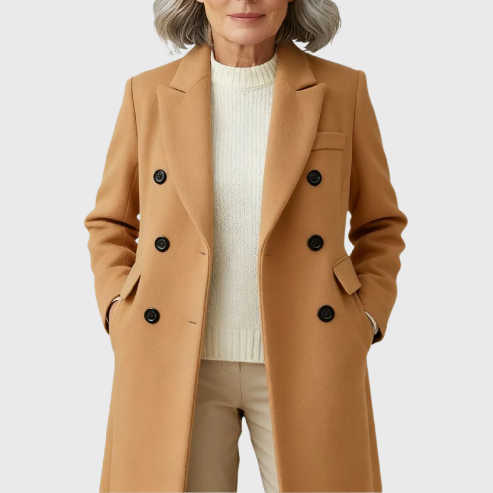 Ines | Women's Double Breasted Wool Coat Camel Long