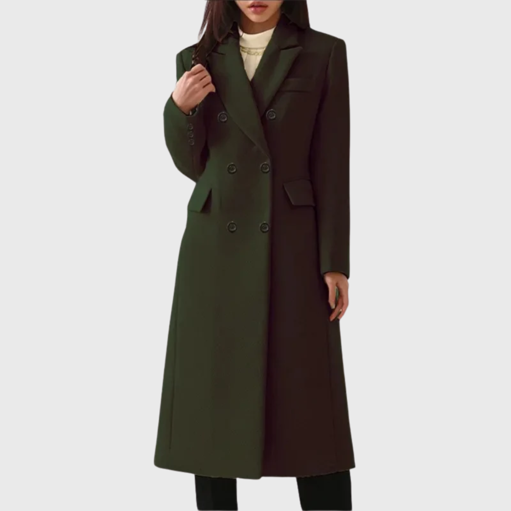 Ines | Women's Double Breasted Wool Coat Camel Long