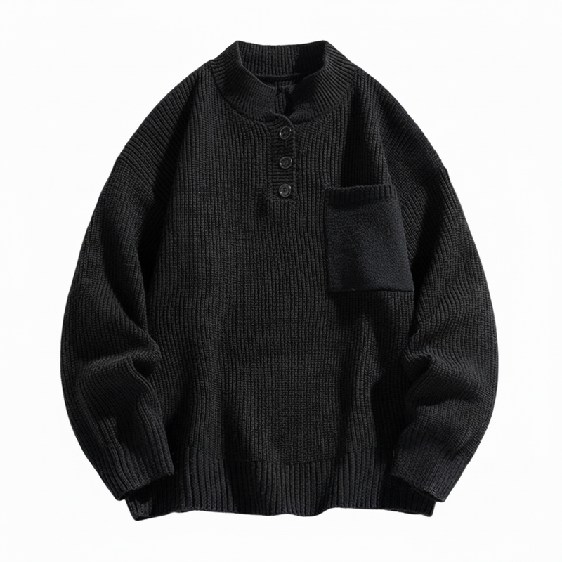 Milo | Men's Casual Henley Sweater Cream Chest Pocket
