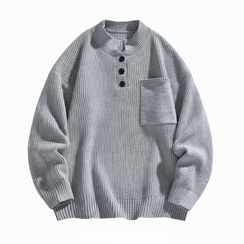Milo | Men's Casual Henley Sweater Cream Chest Pocket