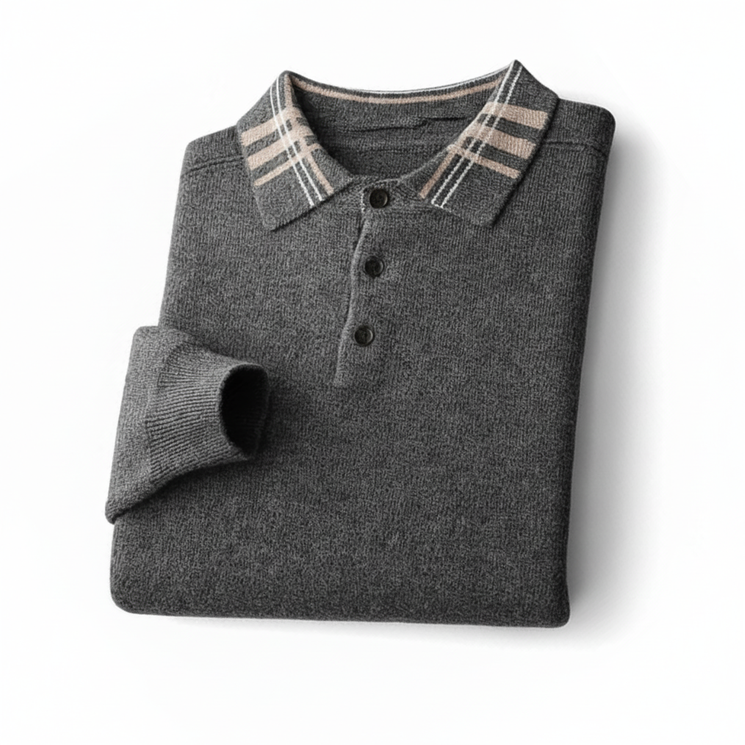 Axel | Men's Polo Collar Sweater Gray Stripe Trim