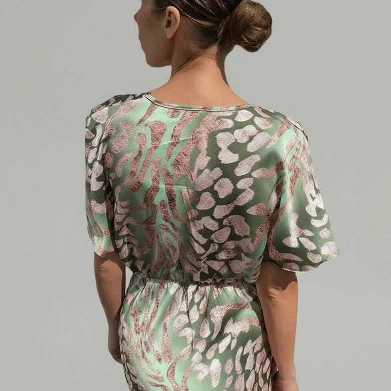 Ines | Women's Floral Midi Dress Wrap V Neck Short Sleeve
