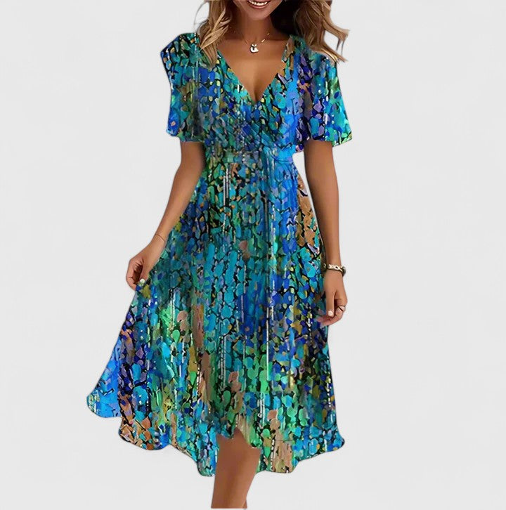 Rue | Women's Floral Midi Dress Short Sleeve Pink