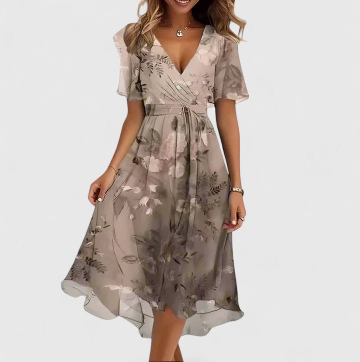 Rue | Women's Floral Midi Dress Short Sleeve Pink