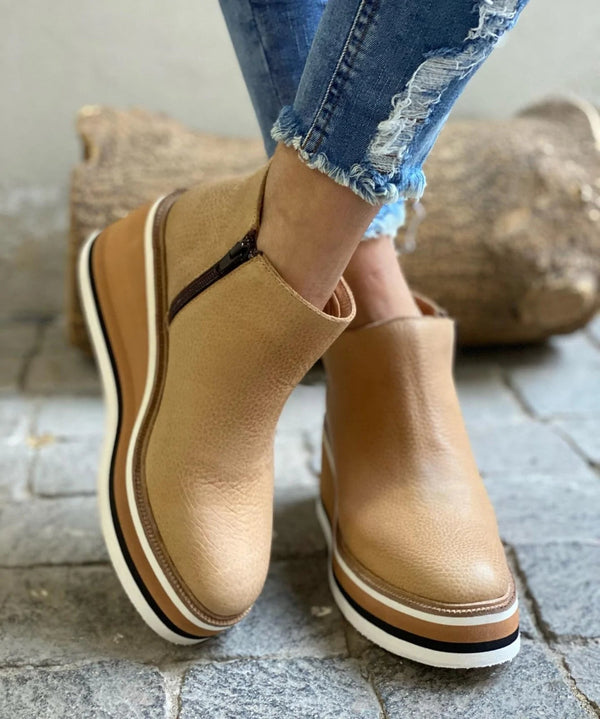 Cleo | Women's Platform Ankle Boots Tan Comfort Sole