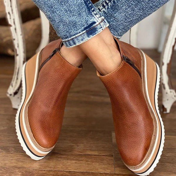 Cleo | Women's Platform Ankle Boots Tan Comfort Sole